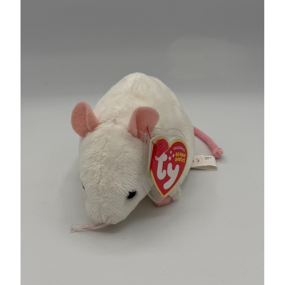 Ty Beanie Babies Tiny Mouse Plush 2009 White Pink Stuffed Animal w/ Tag Retired